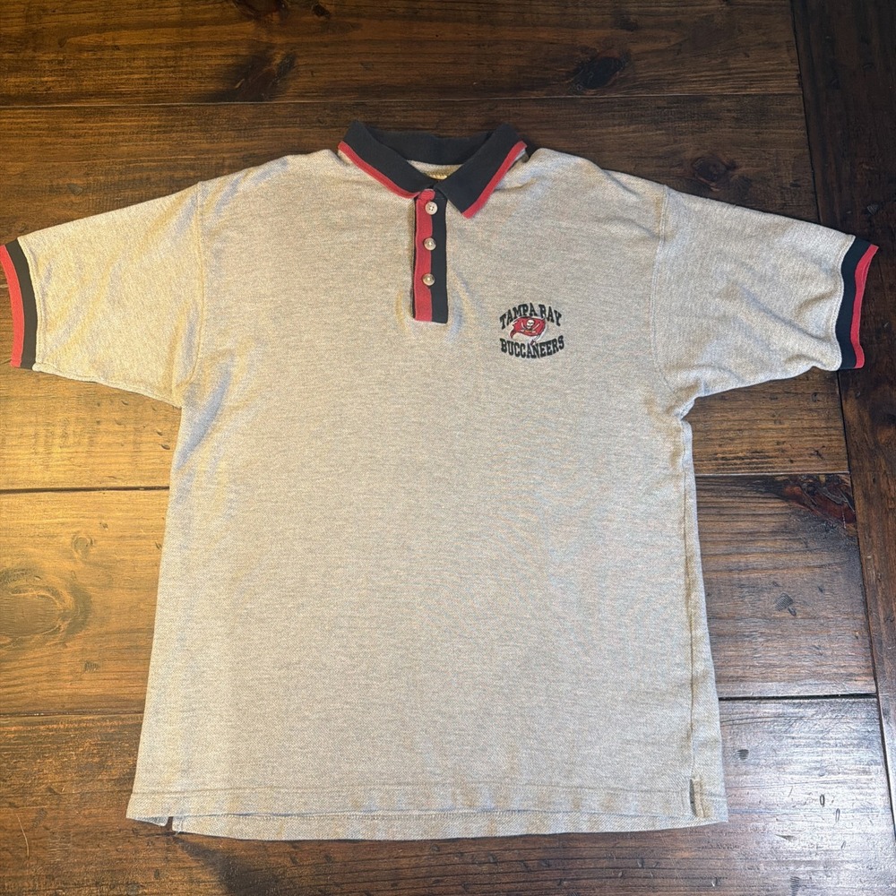 Vintage 1998 Tampa Bay Buccaneers Polo Mens Large Knights Athletics NFL Gray